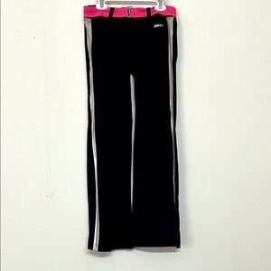 🌞 bebe Sport Black shiny silver stripe neon pink belt workout yoga pants size S